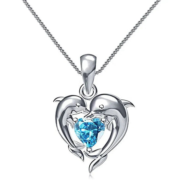 Dolfijnenliefde ketting met blauw hart