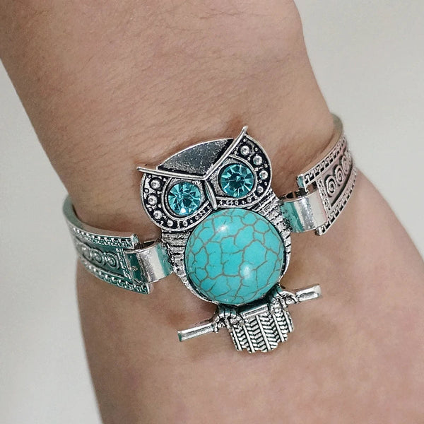 Vintage bedelarmband met uil en turkoois