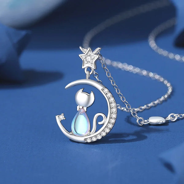 Sterling zilveren ketting kat en maan