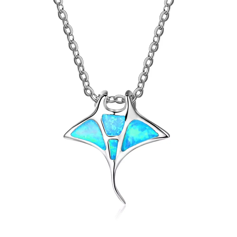Mantarog ketting met blauwe opaal-look