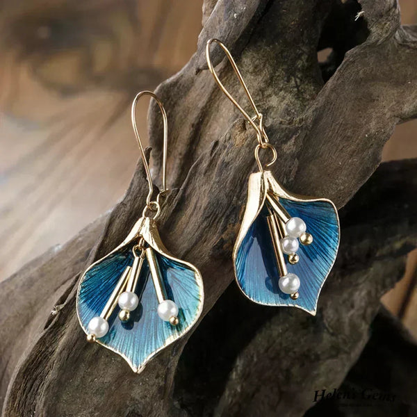 Vintage blauwe lotus-oorbellen