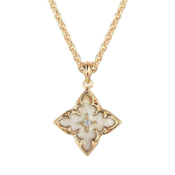 Witte klaverhanger aan ketting | goudkleurig