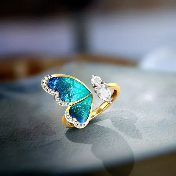 Blauwe vlinder ring