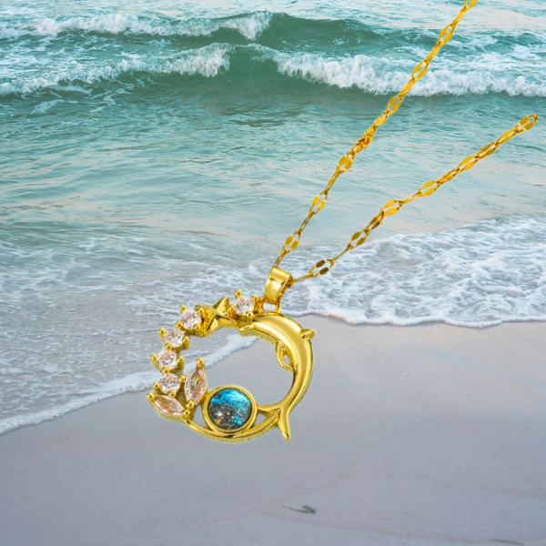 Dolfijnenketting met blauw kristal