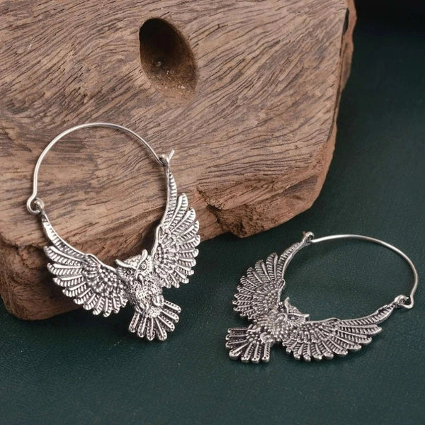 Vintage boho uil statement oorbellen