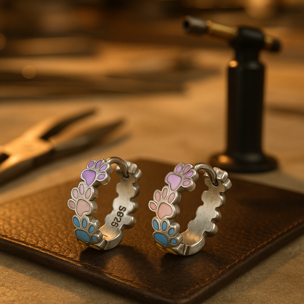 Kleurrijke pootjes oorringen sterling zilver