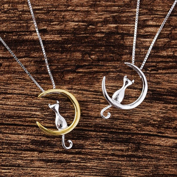 Elegante kattenketting met maansikkel en kat