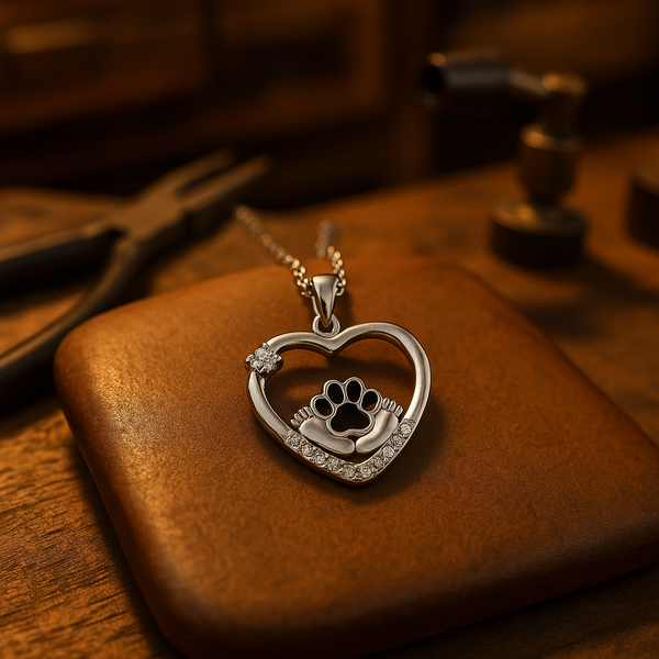 Ketting met kleine voetjes, hondenpootje en zirkonia