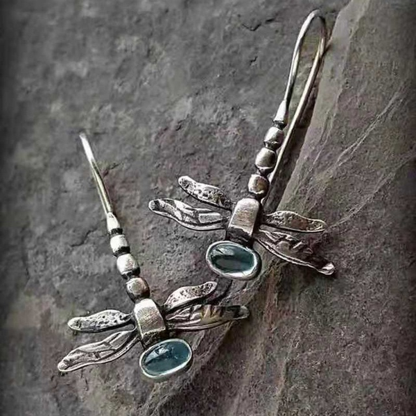 Vintage zilverkleurige libelle oorbellen