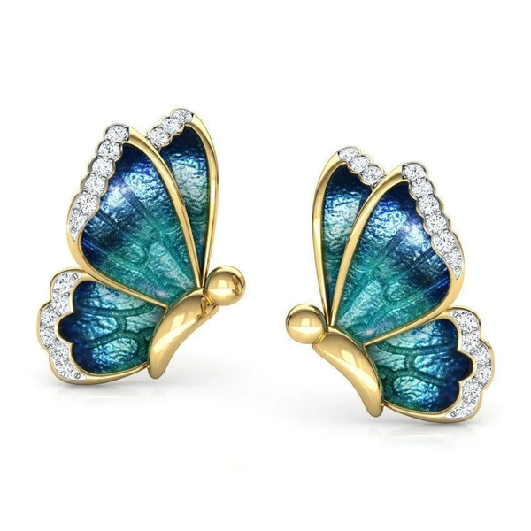 Vintage blauwe vlinderoorbellen