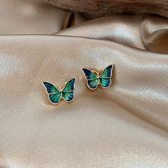 Blauwe emaille vlinderoorbellen