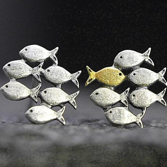Vintage zilver- & goudkleurige visoorbellen