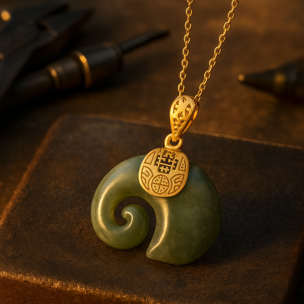 Ketting met olifanthanger van Hetian-jade – 18K vergulde ketting voor dames
