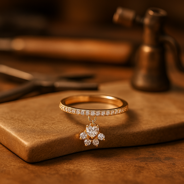 Vintage ring met kattenpootje & hartsteen – goud- & zilverkleurig