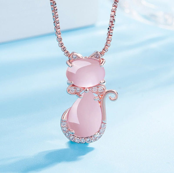 Lieve kattenketting met roze steen en zirkoon