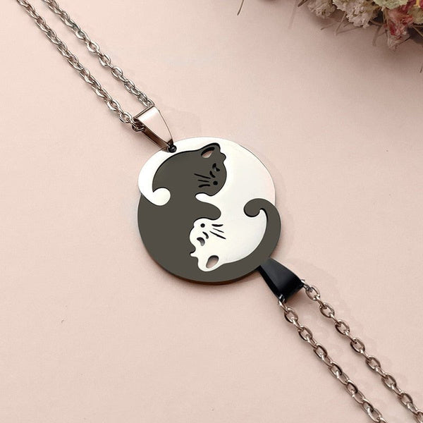 Yin yang kat ketting van roestvrij staal