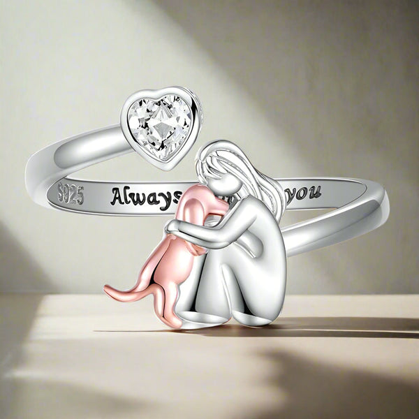 Verstelbare hondenring in 925 sterling zilver – “Always in My Heart” met zirkonia