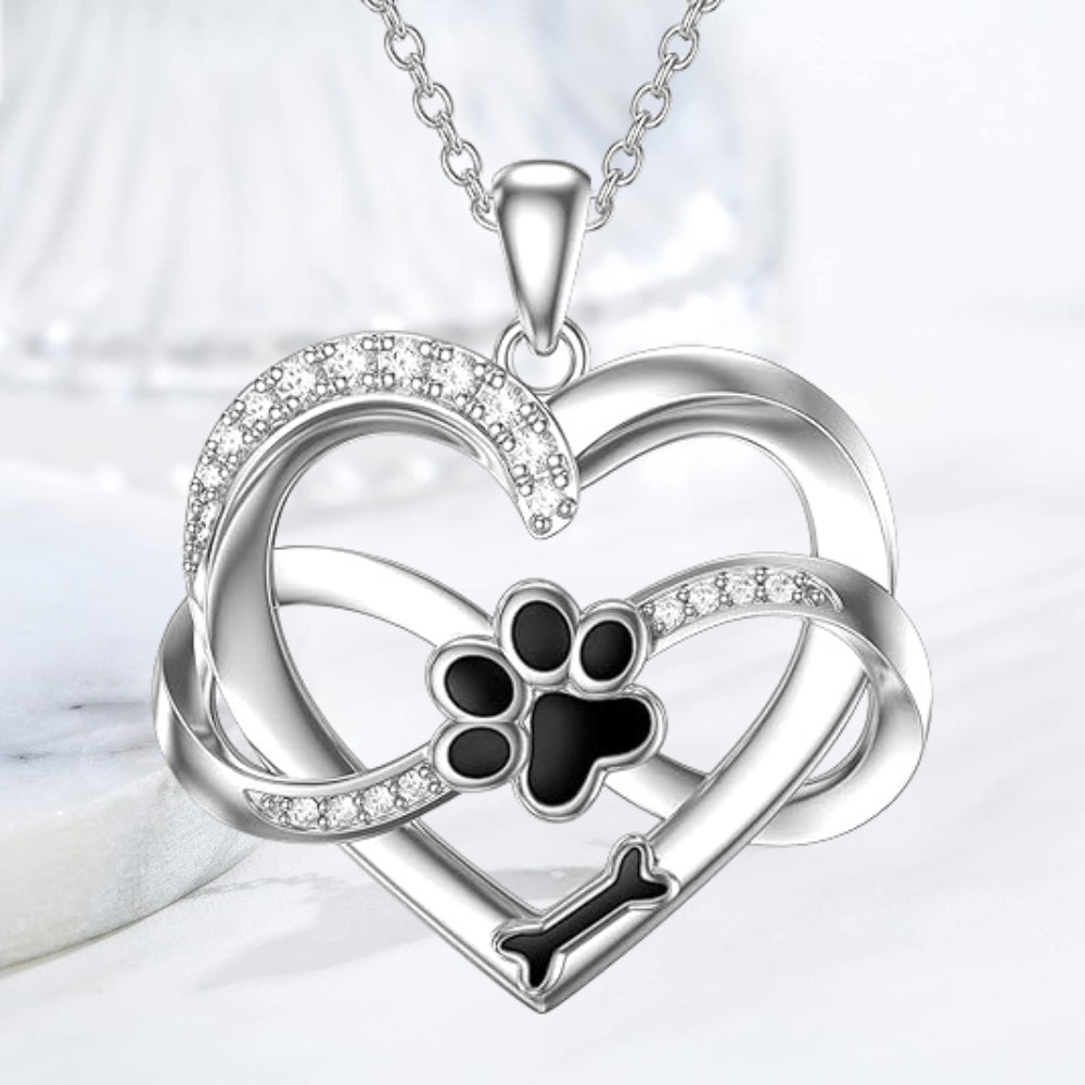 Infinity-ketting met hartje & pootje in 925 zilver met zirkonia